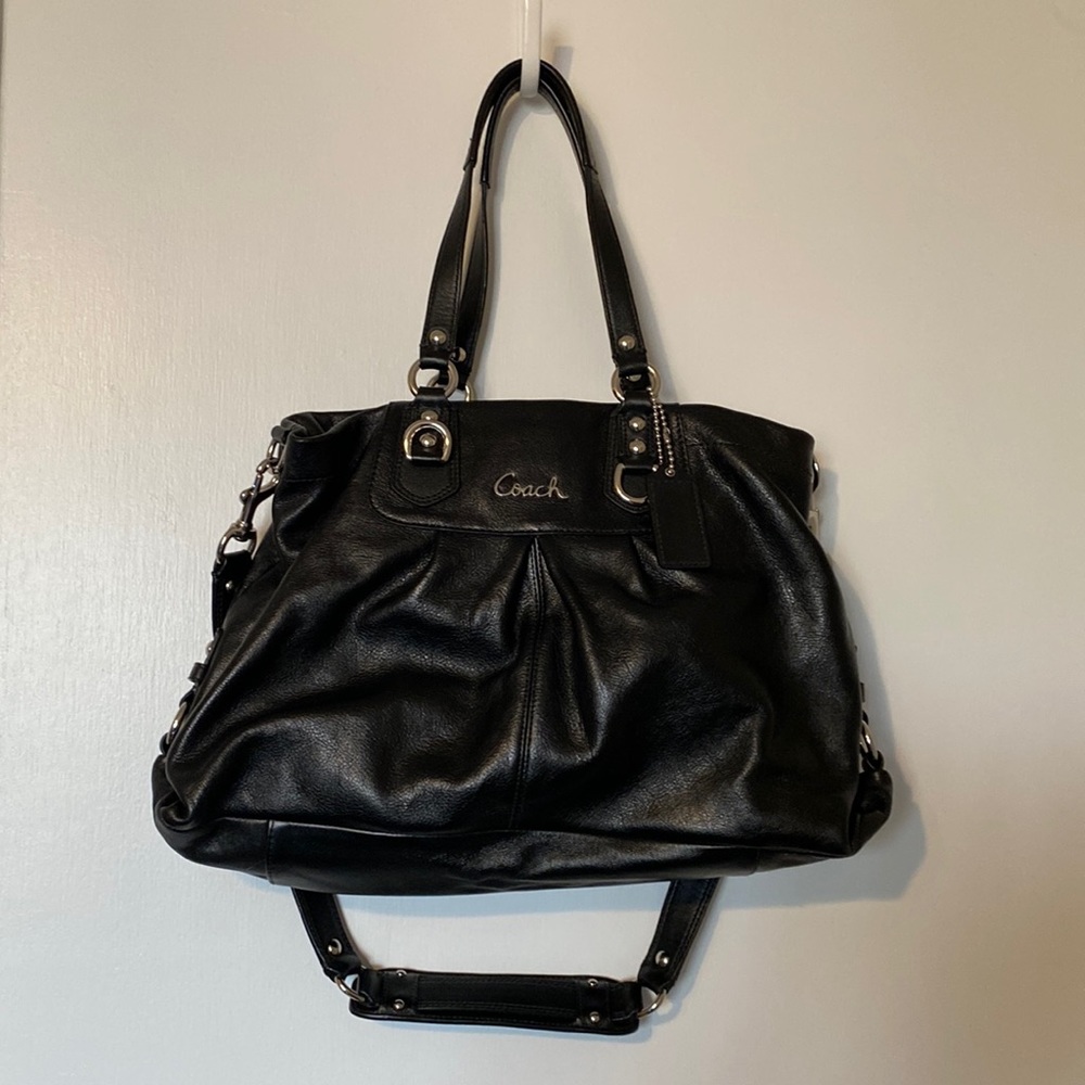 Coach Black leather satchel with silver tone hardware
